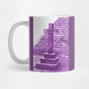 Graveyard church cross, purple monochrome photography Mug